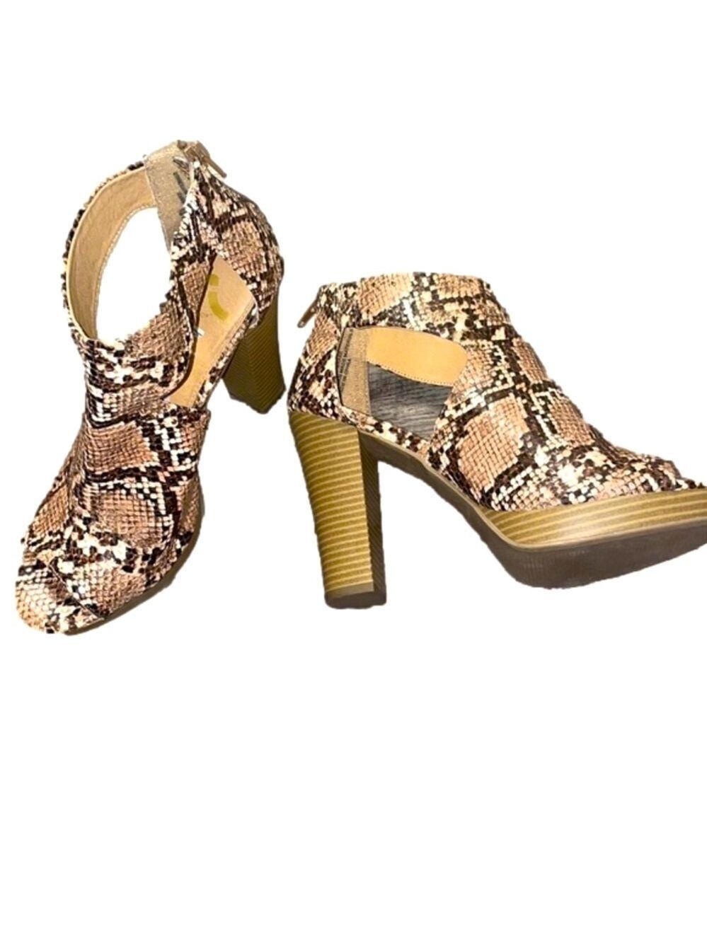 Report Snakeskin Chunky Heel Booties Peep Toe Sandals Women's Size 8.5